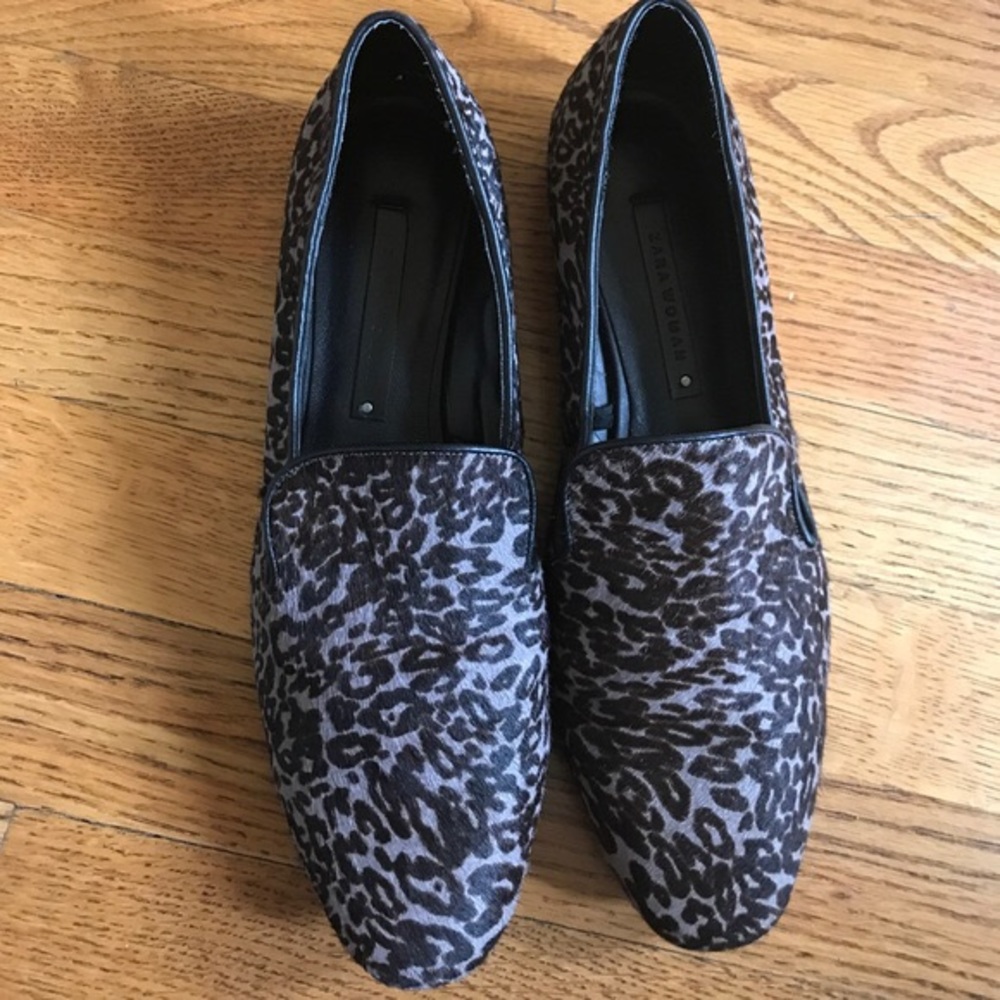 Zara Calf Hair Animal Print Loafers / Flats